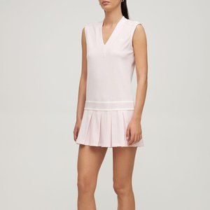 Adidas Originals 'Tennis Luxe' logo V neck pleated dress in pearl pink - Size M